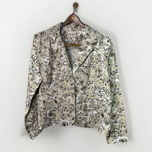 Studio Works Women's Beige Floral Lightweight Linen Blazer Jacket Size Large